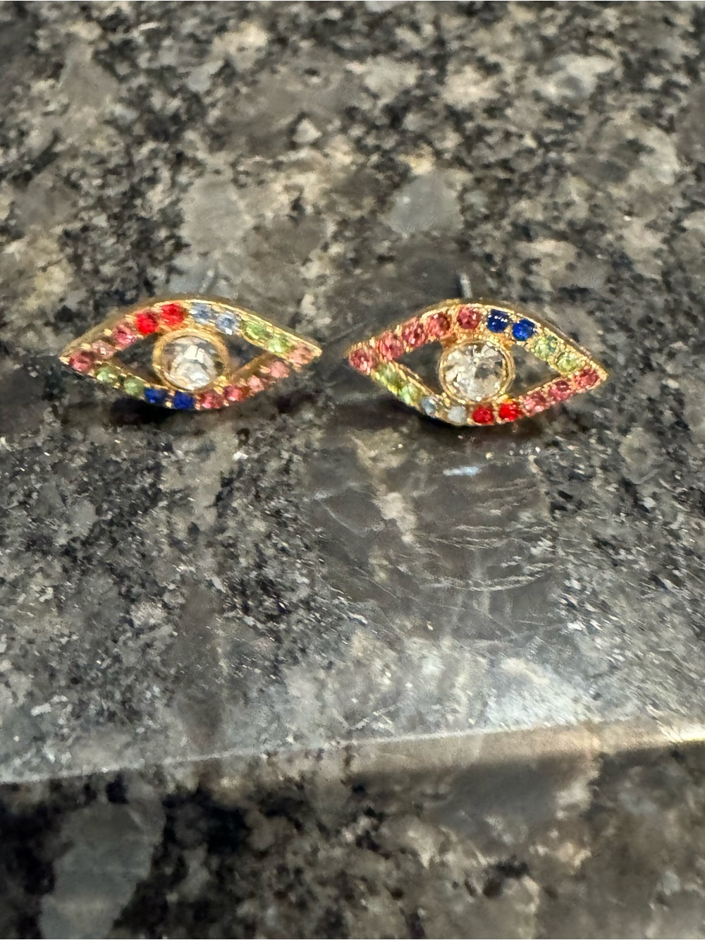 NEW Gold-Tone Rainbow Crystal Eye Stud Earrings